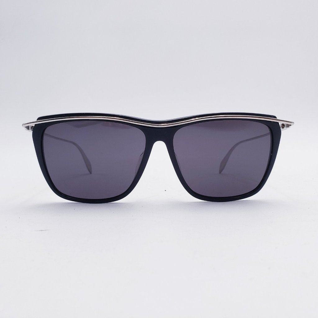 Alexander Mcqueen Am0143s 003 Black Silver Rectangle Sunglasses